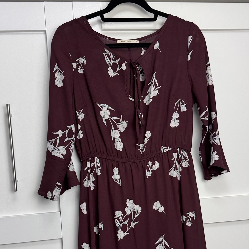 Elegant Floral Burgundy Dress